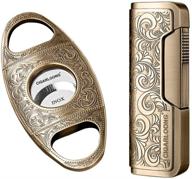 cigarloong gold cigar cutter and lighter set: sharpened blade engraved guillotine and retro carved lighter for a luxurious smoking experience logo