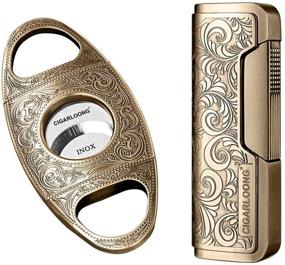 img 4 attached to CIGARLOONG Gold Cigar Cutter and Lighter Set: Sharpened Blade Engraved Guillotine and Retro Carved Lighter for a Luxurious Smoking Experience