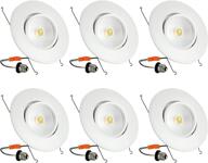 💡 jjc 6 pack recessed lighting 6 inch led cob downlights – dimmable gimbal ceiling lights (16.5w, 120w equiv.) – 1100lm, 5000k daylight white логотип