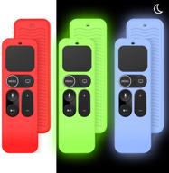 3 pack of anti-slip silicone remote covers for apple tv 4k / 5th 4th gen remote - toluohu - shockproof, lightweight, glow blue, glow green, red logo