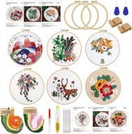 embroidery starter kit for adult beginners: 6 sets of patterns, instructions, and floral-printed fabric with plastic hoops, color threads, and tools logo