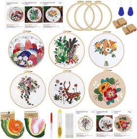 img 4 attached to Embroidery Starter Kit for Adult Beginners: 6 Sets of Patterns, Instructions, and Floral-Printed Fabric with Plastic Hoops, Color Threads, and Tools