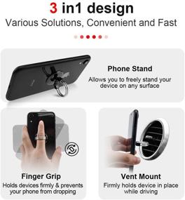 img 3 attached to 📱 RUNGLI Cell Phone Ring Holder: 3 in 1 Universal Stand and Car Holder - Black | iPhone, Samsung and Smartphones