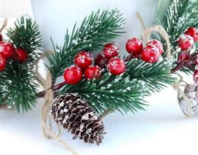 img 1 attached to 🎄 8 PCS Artificial Red Berry Stems Pine Branches Evergreen Christmas Berries Decor with Pine Cones, Craft Wreath Picks & Winter Holiday Floral Picks for DIY Xmas Garland Crafts and Holly Stem Decoration