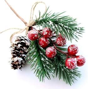 img 4 attached to 🎄 8 PCS Artificial Red Berry Stems Pine Branches Evergreen Christmas Berries Decor with Pine Cones, Craft Wreath Picks & Winter Holiday Floral Picks for DIY Xmas Garland Crafts and Holly Stem Decoration