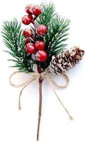 img 3 attached to 🎄 8 PCS Artificial Red Berry Stems Pine Branches Evergreen Christmas Berries Decor with Pine Cones, Craft Wreath Picks & Winter Holiday Floral Picks for DIY Xmas Garland Crafts and Holly Stem Decoration