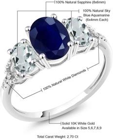 img 1 attached to 💍 Кольцо для помолвки женское из 10K белого золота с овальным сапфиром, аквамарином небесно-голубого цвета и бриллиантовыми акцентами 3 камня (2.70 карат, размеры 5, 6, 7, 8, 9) от Gem Stone King.