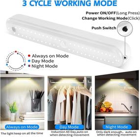 img 1 attached to 🔦 Motion Sensor Rechargeable LED Closet Lights - 52 LEDs, Touch Control, Dimmable 3 Color Modes - Wireless Stick-on Light Bar for Kitchen Counter Wardrobe - 3-Pack