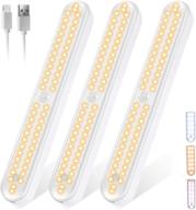 🔦 motion sensor rechargeable led closet lights - 52 leds, touch control, dimmable 3 color modes - wireless stick-on light bar for kitchen counter wardrobe - 3-pack логотип