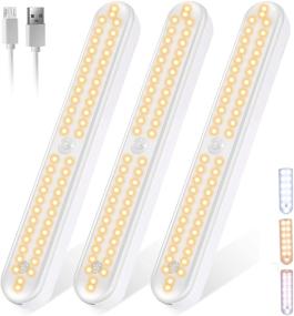 img 4 attached to 🔦 Motion Sensor Rechargeable LED Closet Lights - 52 LEDs, Touch Control, Dimmable 3 Color Modes - Wireless Stick-on Light Bar for Kitchen Counter Wardrobe - 3-Pack