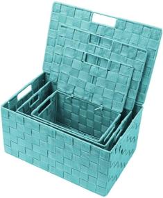 img 2 attached to 📦 Sorbus Aqua Storage Box – 3 Pack of Lid Bins, Stackable Woven Baskets with Carry Handles, Cube Organizer Set, Woven Strap Shelf Container for Enhanced Storage Efficiency