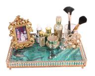 💚 stylish simmer stone makeup organizer tray: decorative vanity tray for perfume, makeup, jewelry, and more in green logo