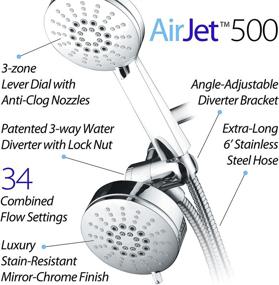 img 2 attached to AirJet-500 3-in-1 High Pressure Luxury Shower Combo - 34 Settings, Enhanced Power with Less Water! Long 6ft Stainless Steel Hose, All-Chrome Finish