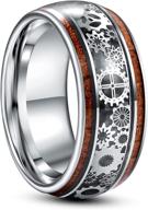 🔥 кольцо из тунгстена tungstory 10 мм в стиле стимпанк с вставкой из дерева коа - идеально подходит как для мужчин, так и для женщин, размер 7-14 логотип