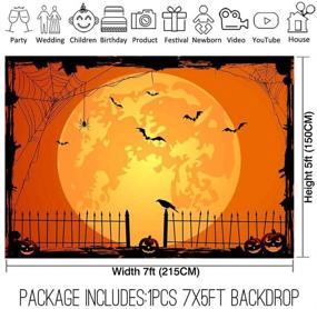 img 3 attached to 🎃 Яркий фон Allenjoy 7x5 футов Счастливый Хэллоуин: Тыквенные фонари, Луна, Летучие мыши, Паутина, Кладбищенский забор - идеальные украшения для вечеринки, баннер для стола с тортом; идеальный задний план для фотостудии booth.