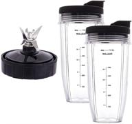 revolutionary blender replacement parts by revorit - 2x 24oz cups with spill-proof lids and 7 fins extractor blade for nutri ninja auto iq bn801 ss101 bl480-30 bl641 bl642-30 (pack of 5) logo