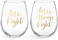 🍷 bliss collections stemless wine glasses set - mr right & mrs always right, 20oz. ideal engagement, bridal shower, bachelorette, wedding gift. lead free & bpa free. логотип