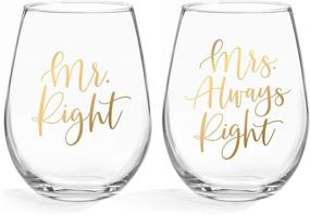 img 4 attached to 🍷 Bliss Collections Stemless Wine Glasses Set - Mr Right & Mrs Always Right, 20oz. Ideal Engagement, Bridal Shower, Bachelorette, Wedding Gift. LEAD FREE & BPA FREE.