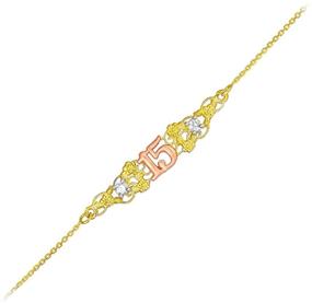 img 2 attached to 💃 14k Tri-Color Gold Sweet 15 Anos Quinceanera Bracelet, 7 Inches with Extension