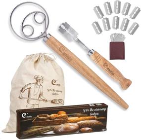 img 4 attached to 🍞 Premium Bread Lame and Danish Whisk Set with Leather Cover - Scoring Tool with Razor Blades, Dough Hook, and Linen Bag for Artisan Bread Making