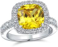 canary yellow cz square cushion cut halo statement engagement ring with cz pave band - 925 sterling silver, 10mm logo