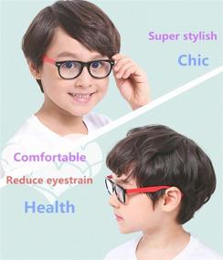 img 2 attached to 👶 Kids' Blue Light Glasses for Toddlers: Reduce Eye Strain, UV Glare & Fatigue from Digital Screens. Nerd Square Baby Glasses (Age 1-4) - Black-Red, 115mm