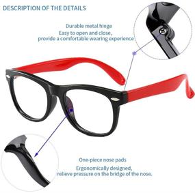 img 1 attached to 👶 Kids' Blue Light Glasses for Toddlers: Reduce Eye Strain, UV Glare & Fatigue from Digital Screens. Nerd Square Baby Glasses (Age 1-4) - Black-Red, 115mm