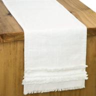 🍽️ linen-cotton table runner with tassel lace, ideal for tablescape decor at farmhouse settings, dinner parties, weddings, and birthday celebrations - white, 12x72 inches logo