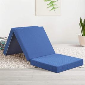 img 4 attached to 🛏️ Olee Sleep Tri-Folding Memory Foam Topper 4'' H, Blue: Enhance Comfort and Convenience with this Portable Foldable Mattress Topper
