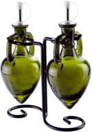 couronne company amphora double oil & vinegar glass cruet set with stand - vintage green - 6.1 oz - high quality 1 piece logo