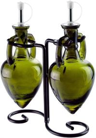 img 3 attached to Couronne Company Amphora Double Oil & Vinegar Glass Cruet Set with Stand - Vintage Green - 6.1 oz - High Quality 1 Piece