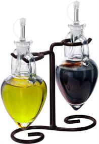 img 2 attached to Couronne Company Amphora Double Oil & Vinegar Glass Cruet Set with Stand - Vintage Green - 6.1 oz - High Quality 1 Piece