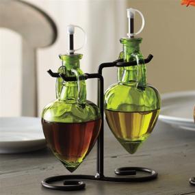 img 1 attached to Couronne Company Amphora Double Oil & Vinegar Glass Cruet Set with Stand - Vintage Green - 6.1 oz - High Quality 1 Piece