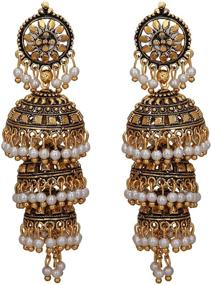 img 4 attached to 💎 Exquisite Jwellmart Bollywood Traditional Ethnic Pearl Jhumka Jhumki Earrings for Women and Girls