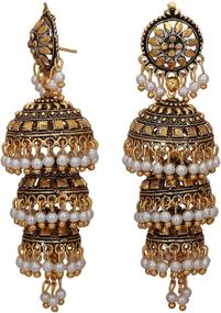 img 2 attached to 💎 Exquisite Jwellmart Bollywood Traditional Ethnic Pearl Jhumka Jhumki Earrings for Women and Girls