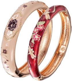 img 1 attached to 🐼 UJOY Cloisonne Bangles - Stunning Panda Set with National Floral Design | Enamel Gold-Plated Handcrafted Bracelets – perfect Jewelry Gifts (55C43)