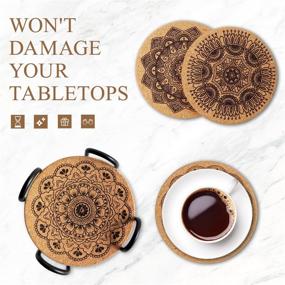 img 2 attached to 🍷 8-Piece Set of Coomin Extra Thick Cork Coasters with Holder - Farmhouse Style Heat-Resistant Coasters for Coffee Table, Wooden Table, and Drinks