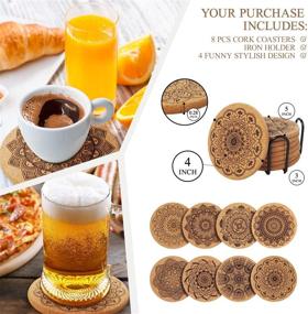 img 1 attached to 🍷 8-Piece Set of Coomin Extra Thick Cork Coasters with Holder - Farmhouse Style Heat-Resistant Coasters for Coffee Table, Wooden Table, and Drinks