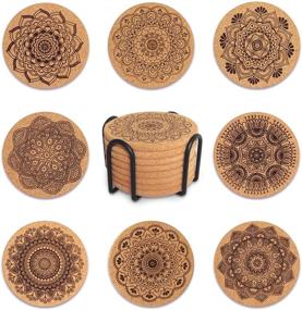 img 4 attached to 🍷 8-Piece Set of Coomin Extra Thick Cork Coasters with Holder - Farmhouse Style Heat-Resistant Coasters for Coffee Table, Wooden Table, and Drinks