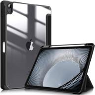 📱 fintie hybrid slim case for ipad air 4th gen 2020 - [pencil holder] shockproof cover, clear transparent back shell, auto wake/sleep - ipad air 4 10.9 inch, black logo