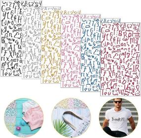 img 4 attached to 🎨 Easy DIY Crafting: 6 Sheets Heat Transfer Glitter Stickers with 924 Adhesive Iron-on Letter Number Applique for T-Shirt Clothes Bag – Black, Gold, Silver, Rose, Pink, Blue