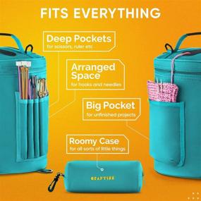 img 1 attached to Прочная вязальная сумка из холста: идеальное хранение пряжи и организация крючком с бонусным кейсом для аксессуаров.