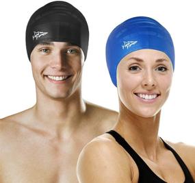 img 3 attached to 🏊 Thicker Design Solid Silicone Waterproof Swim Caps for Long Hair - 2 Pack for Women, Men, and Adults