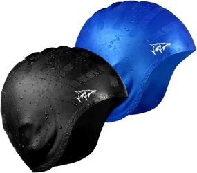 img 4 attached to 🏊 Thicker Design Solid Silicone Waterproof Swim Caps for Long Hair - 2 Pack for Women, Men, and Adults
