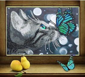 img 1 attached to 🐱 Imponigic Наборы Diamond Painting для взрослых: Кошка и Бабочка 5D DIY полный бриллиантовый набор Diamond Painting - потрясающее ремесло из страз для домашнего украшения стены (12x16 дюймов)