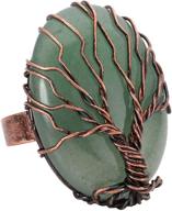 🌳 top plaza handmade vintage copper wire wrapped tree of life oval gemstone healing crystal ring with adjustable bronze band - size 6, 7, 8 logo