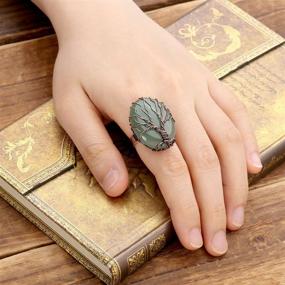 img 3 attached to 🌳 Top Plaza Handmade Vintage Copper Wire Wrapped Tree of Life Oval Gemstone Healing Crystal Ring with Adjustable Bronze Band - Size 6, 7, 8