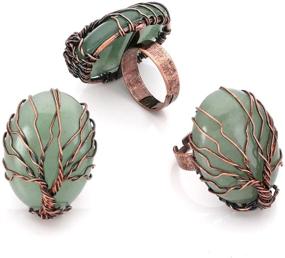 img 1 attached to 🌳 Top Plaza Handmade Vintage Copper Wire Wrapped Tree of Life Oval Gemstone Healing Crystal Ring with Adjustable Bronze Band - Size 6, 7, 8