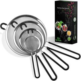 img 4 attached to 🔍 FGS Kitchen Stainless Steel Fine Mesh Strainers with Non-Slip Handles and Hanging Ears – Premium Set of 4 Sizes for Efficient Straining, Sieving, Sifting, Filtering and Rinsing