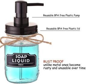 img 2 attached to 🚰 Rustic Bathroom and Kitchen Decor: Elwiya 16oz Mason Jar Soap Dispenser with Black Plastic Pump and Lid - Rust Proof, Glass Container